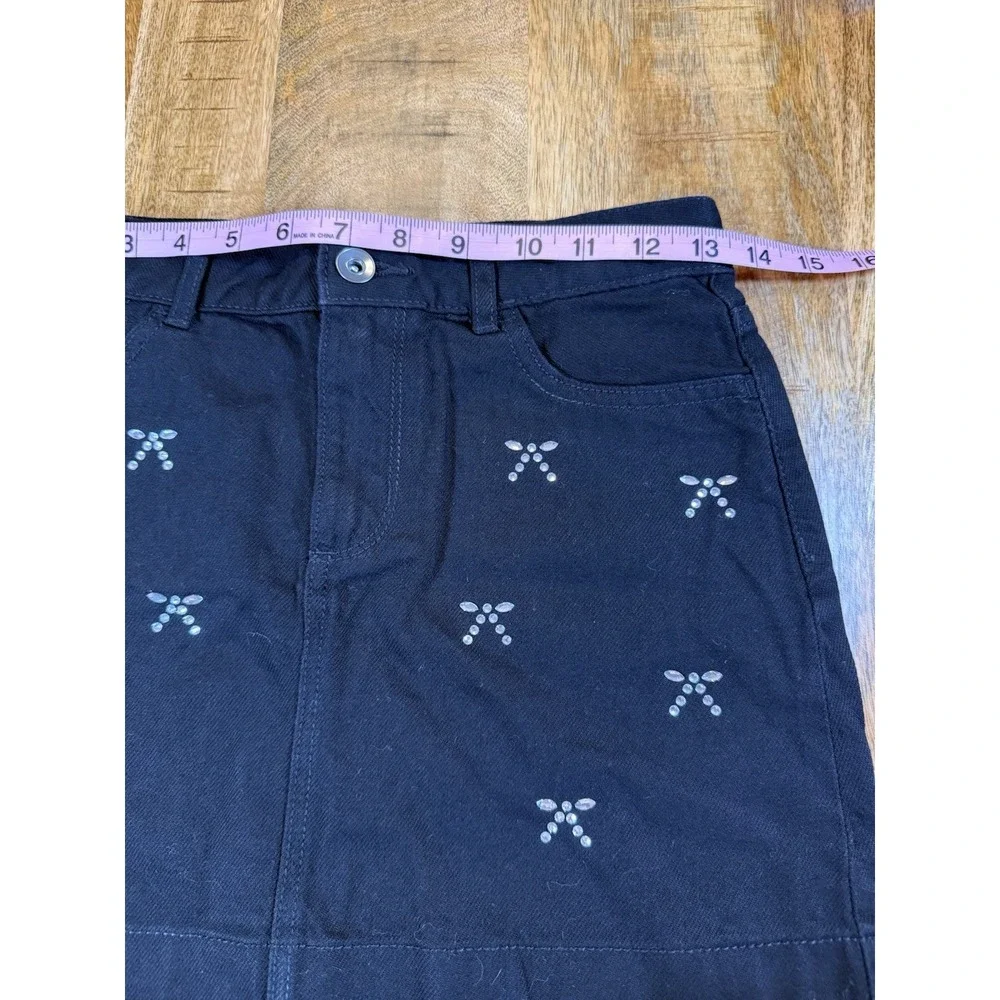 The Children's Place Girls 12 Black Rhinestone Denim Mini Skirt NWT Y2K